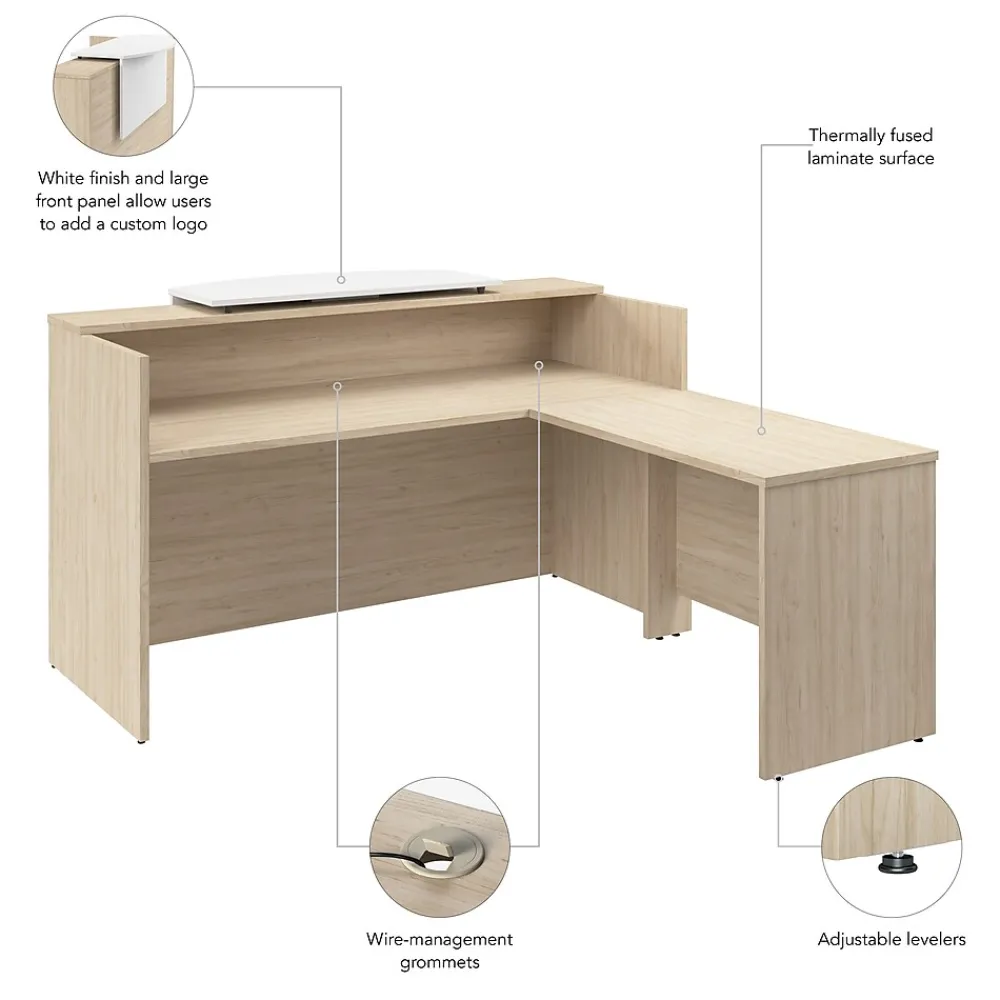 L-Desks*Bush Business Furniture Arrive 72"W L Shaped Reception Desk with Counter, (ARV009NE) Natural Elm