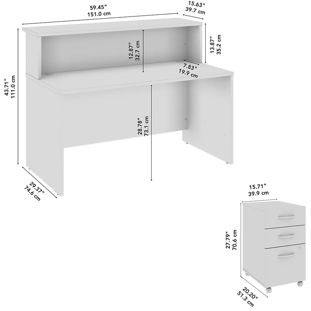 Office Desks*Bush Business Furniture Arrive 60"W Reception Desk with Shelf and Mobile File Cabinet, (ARV002MR) Mocha Cherry