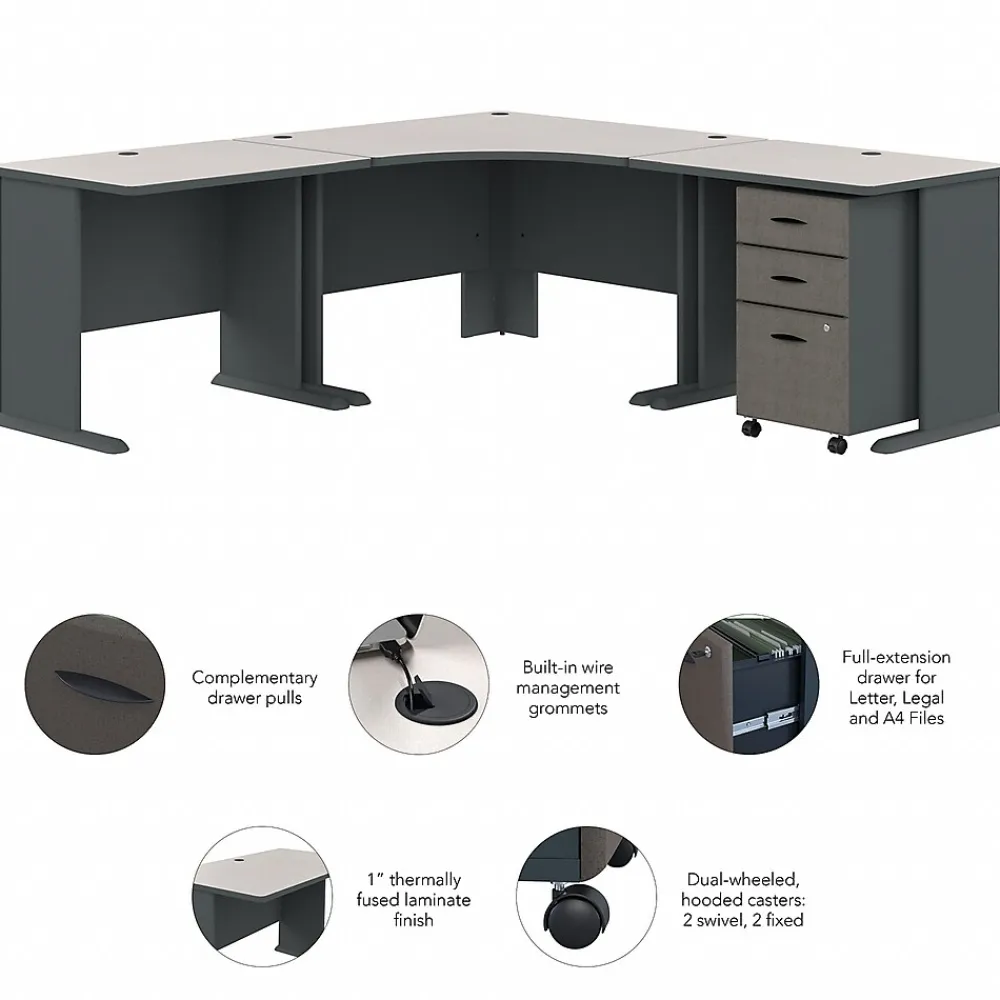 Corner Desks*Bush Business Furniture Cubix 84"W Corner Desk with Mobile File Cabinet, (SRA041SLSU) Slate/White Spectrum