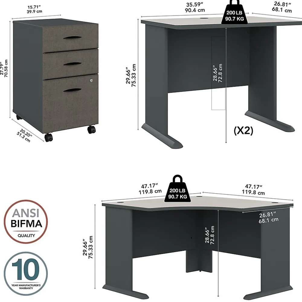 Corner Desks*Bush Business Furniture Cubix 84"W Corner Desk with Mobile File Cabinet, (SRA041SLSU) Slate/White Spectrum