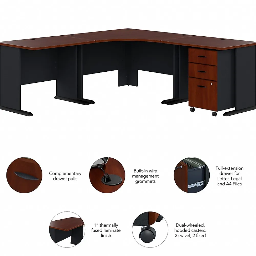 Corner Desks*Bush Business Furniture Cubix 84"W Corner Desk with Mobile File Cabinet, (SRA041HCSU) Hansen Cherry/Galaxy