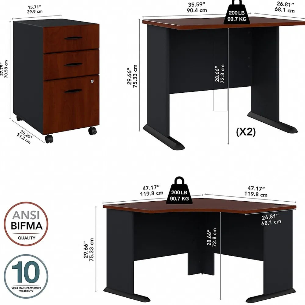 Corner Desks*Bush Business Furniture Cubix 84"W Corner Desk with Mobile File Cabinet, (SRA041HCSU) Hansen Cherry/Galaxy