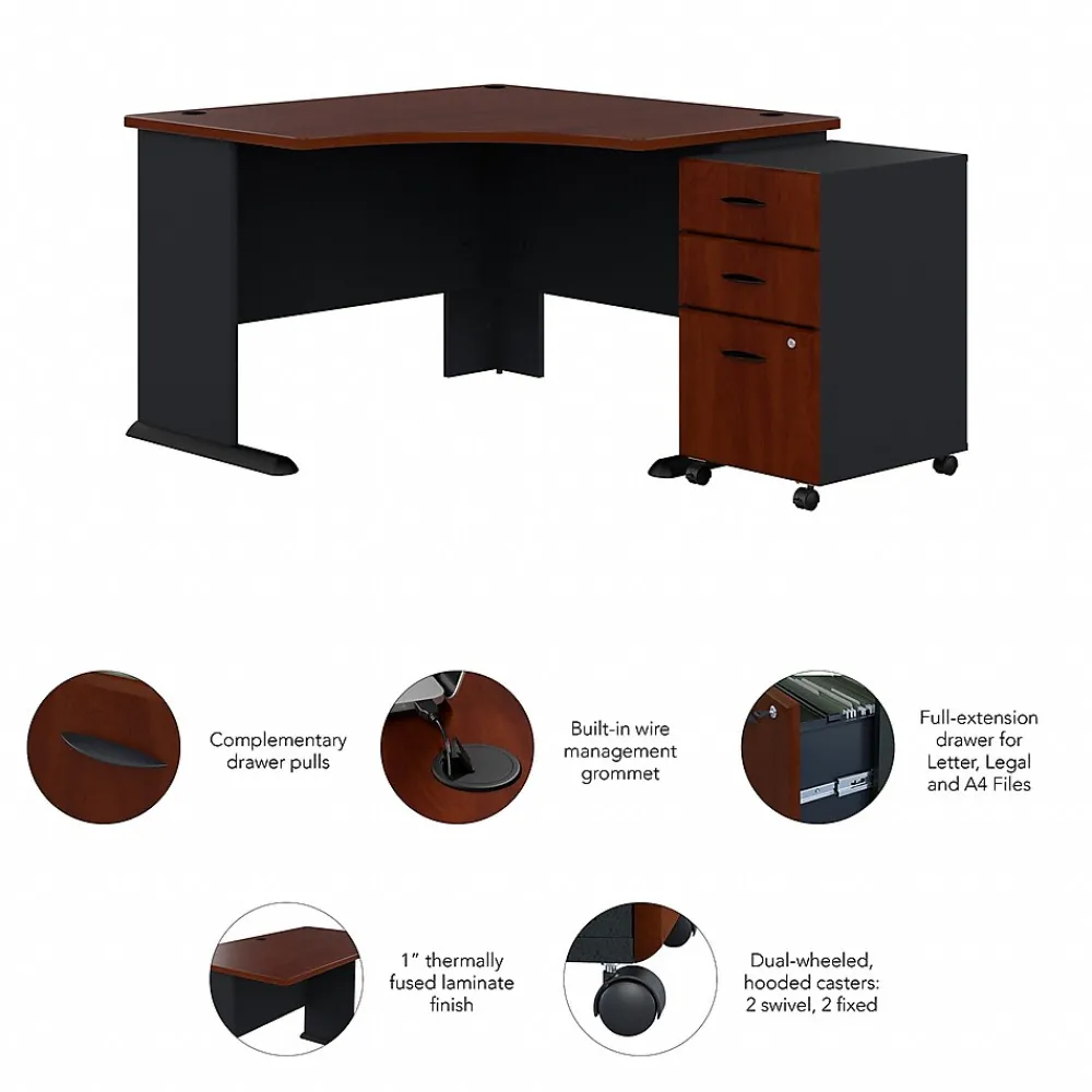 Corner Desks*Bush Business Furniture Cubix 48"W Corner Desk with Mobile File Cabinet, (SRA035HCSU) Hansen Cherry/Galaxy