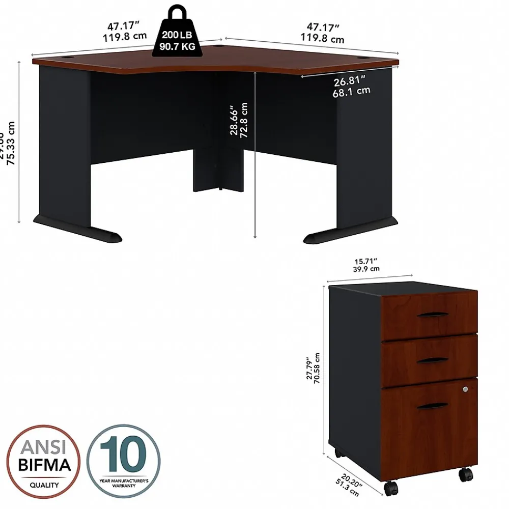 Corner Desks*Bush Business Furniture Cubix 48"W Corner Desk with Mobile File Cabinet, (SRA035HCSU) Hansen Cherry/Galaxy