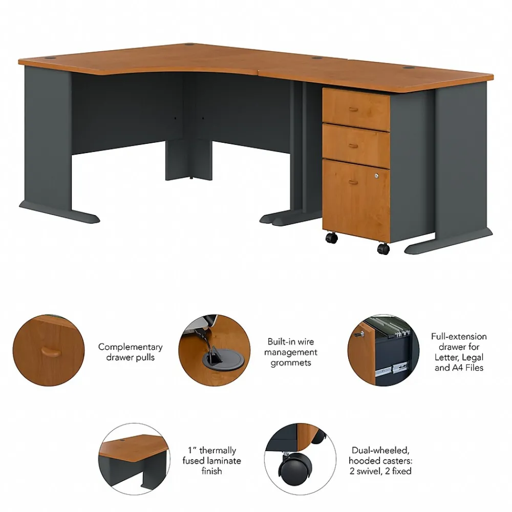 L-Desks*Bush Business Furniture Cubix 48"W Corner Desk with Return and Mobile File Cabinet, (SRA005NCSU) Natural Cherry/Slate