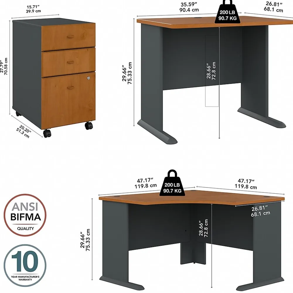 L-Desks*Bush Business Furniture Cubix 48"W Corner Desk with Return and Mobile File Cabinet, (SRA005NCSU) Natural Cherry/Slate
