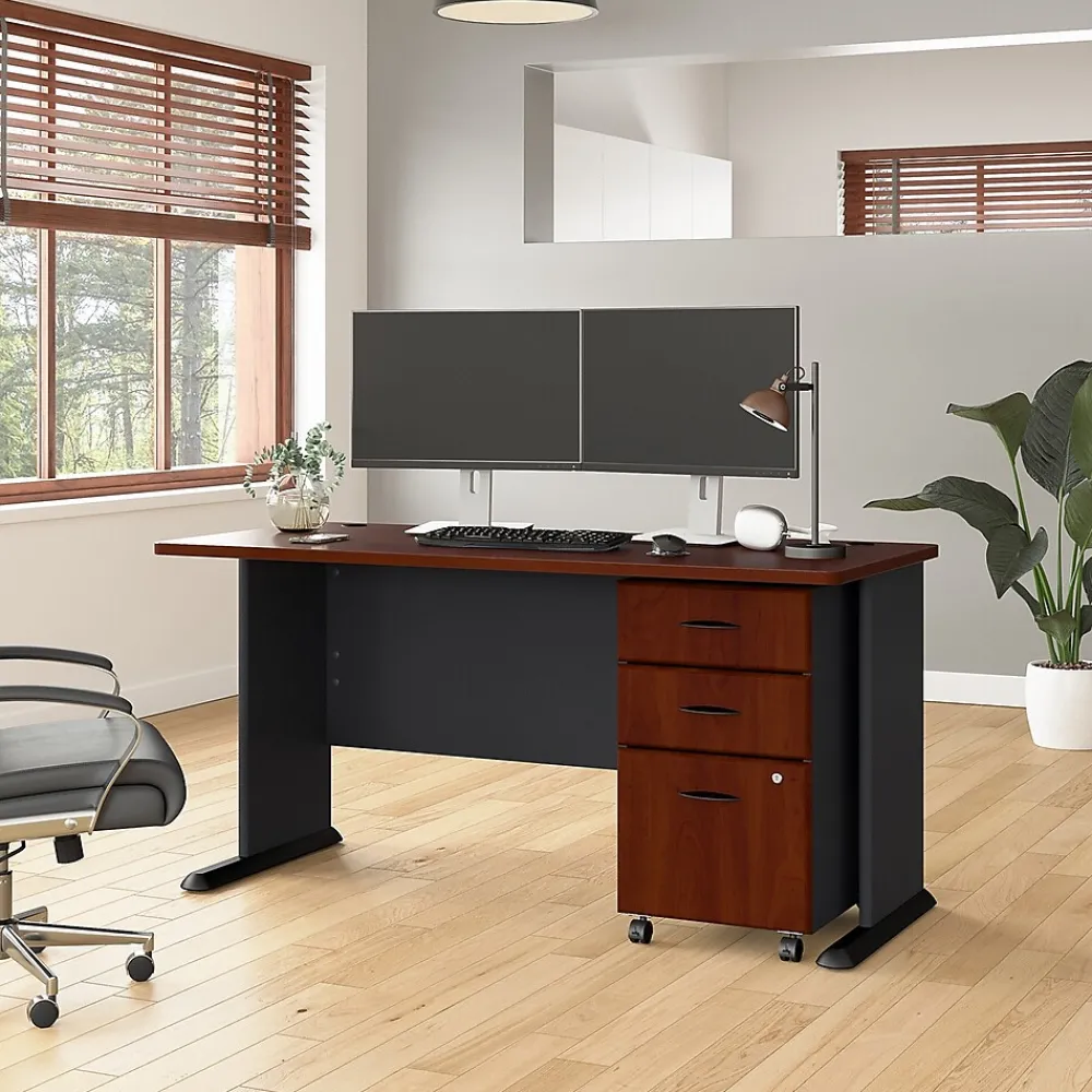 Office Desks*Bush Business Furniture Cubix 60W Desk with Mobile File Cabinet, (SRA003HCSU) Hansen Cherry