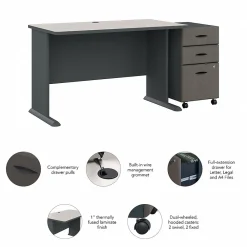 Office Desks*Bush Business Furniture Cubix 48W Desk with Mobile File Cabinet, (SRA025SLSU) Slate/White Spectrum