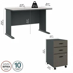 Office Desks*Bush Business Furniture Cubix 48W Desk with Mobile File Cabinet, (SRA025SLSU) Slate/White Spectrum