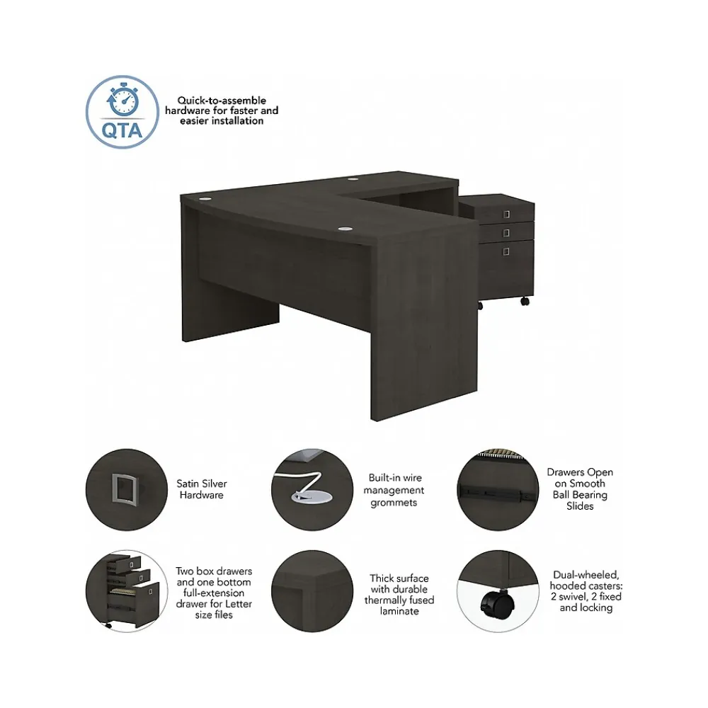 L-Desks*Bush Business Furniture Echo 60"W L Shaped Bow Front Desk with Mobile File Cabinet, Charcoal Maple (ECH007CM)