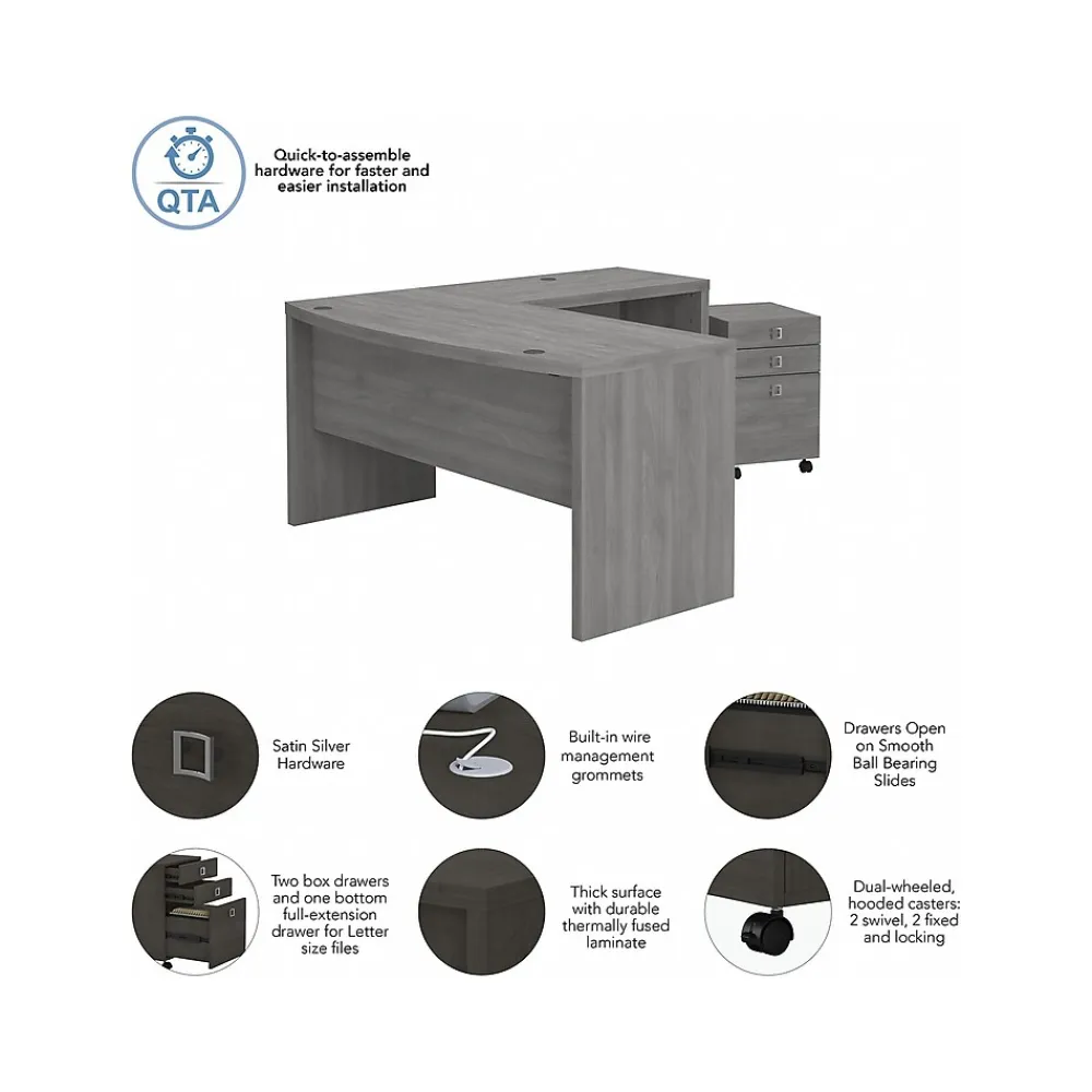 L-Desks*Bush Business Furniture Echo 60"W L Shaped Bow Front Desk with Mobile File Cabinet, Modern Gray (ECH007MG)