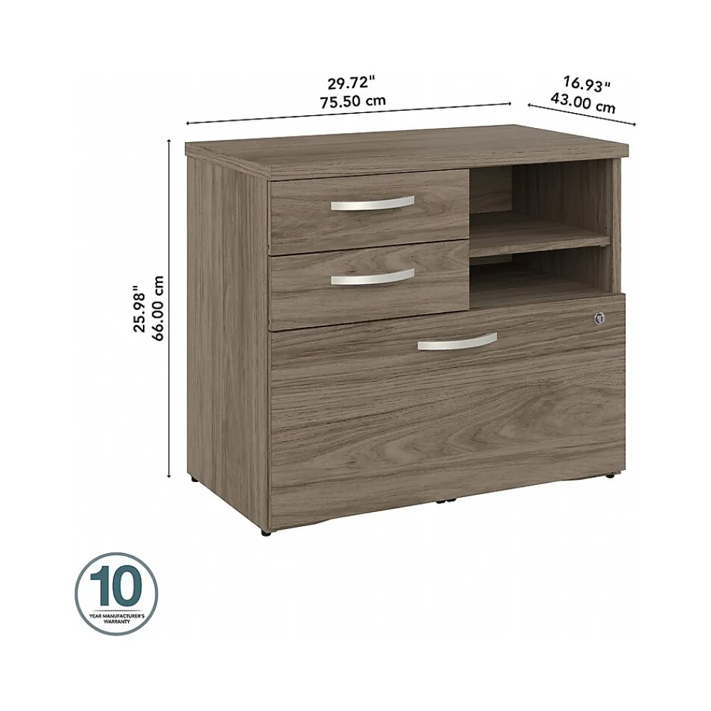 Storage Cabinets*Bush Business Furniture Hybrid 26" Office Storage Cabinet with Drawers and 2 Shelves, (HYF130MHSU-Z) Modern Hickory