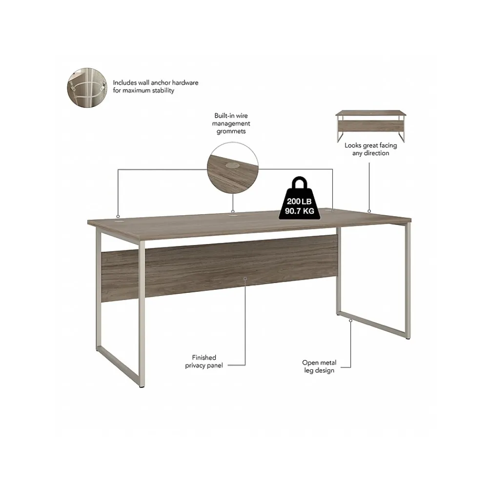 Computer Desks*Bush Business Furniture Hybrid 72"W Computer Table Desk with Metal Legs, (HYD172MH) Modern Hickory