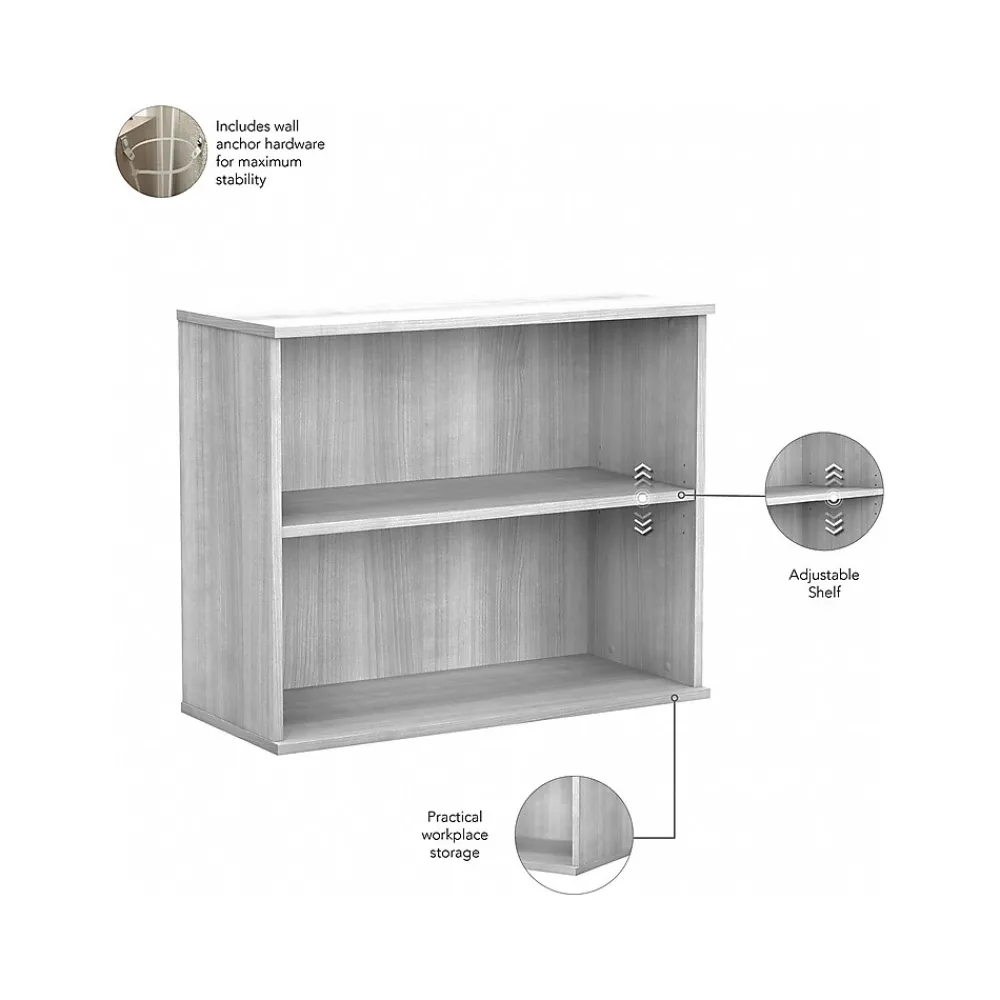 Bookcases*Bush Business Furniture Hybrid 29"H 2-Shelf Bookcase with Adjustable Shelf, Laminated Wood (HY3036PG-Z) Platinum Gray