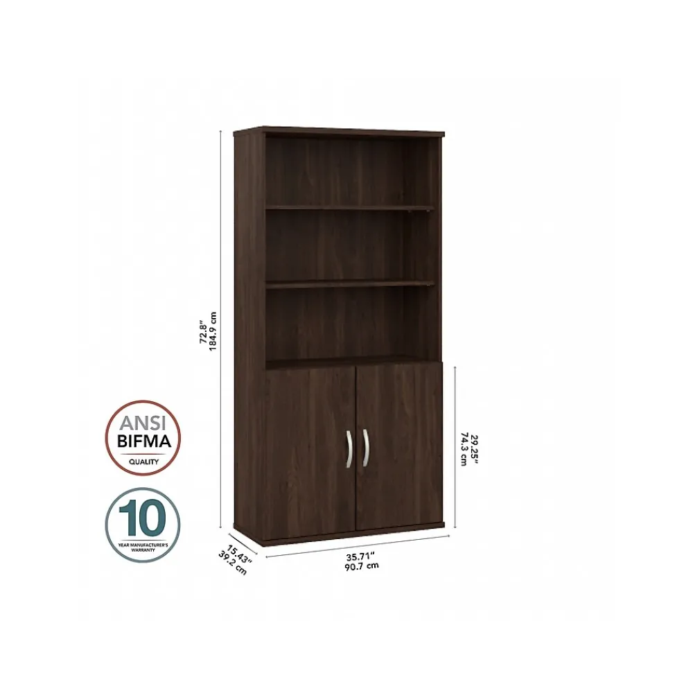 Bookcases*Bush Business Furniture Hybrid 73"H 5-Shelf Bookcase with Doors, Laminated Wood (HYB024BW) Black Walnut