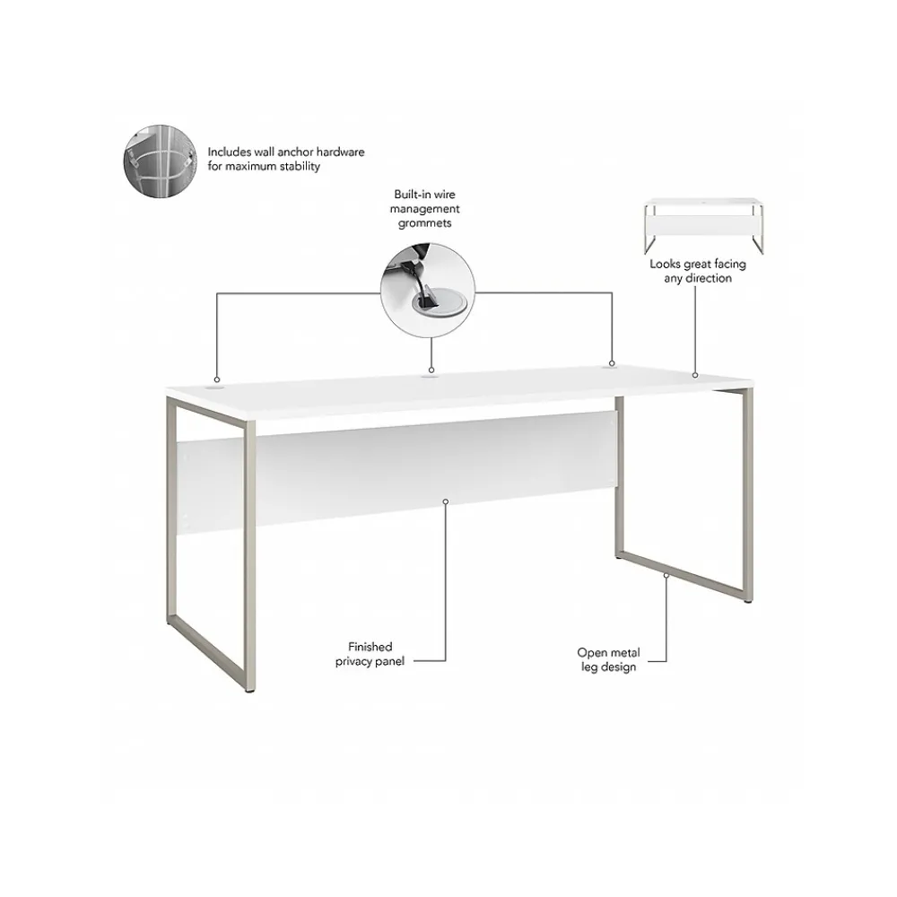Computer Desks*Bush Business Furniture Hybrid 72"W Computer Table Desk with Metal Legs, (HYD373WH) White