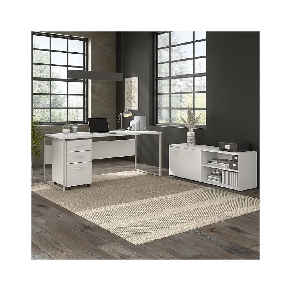Computer Desks*Bush Business Furniture Hybrid 72"W Computer Table Desk with Metal Legs, (HYD373WH) White