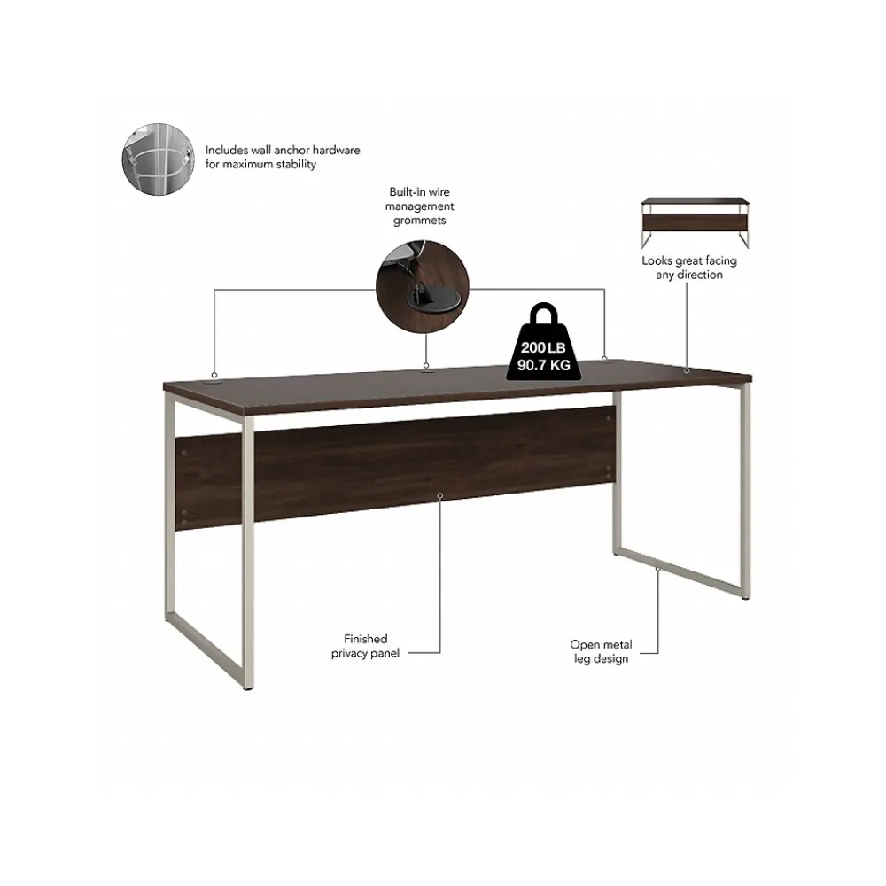 Office Desks*Bush Business Furniture Hybrid 72"W Computer Table Desk with Metal Legs, (HYD373BW) Black Walnut