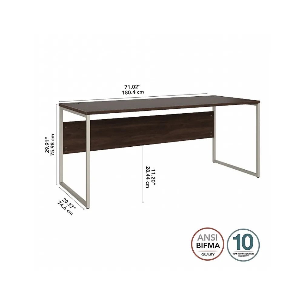 Office Desks*Bush Business Furniture Hybrid 72"W Computer Table Desk with Metal Legs, (HYD373BW) Black Walnut