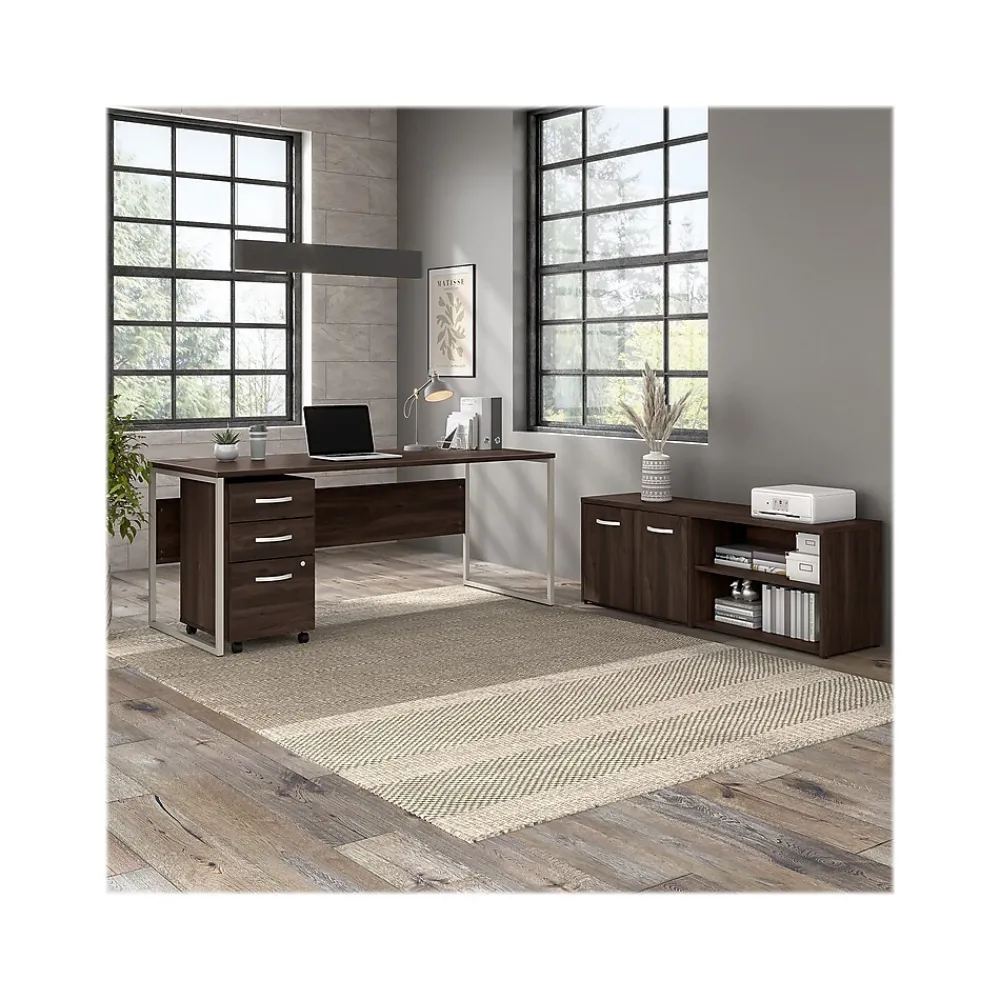 Office Desks*Bush Business Furniture Hybrid 72"W Computer Table Desk with Metal Legs, (HYD373BW) Black Walnut