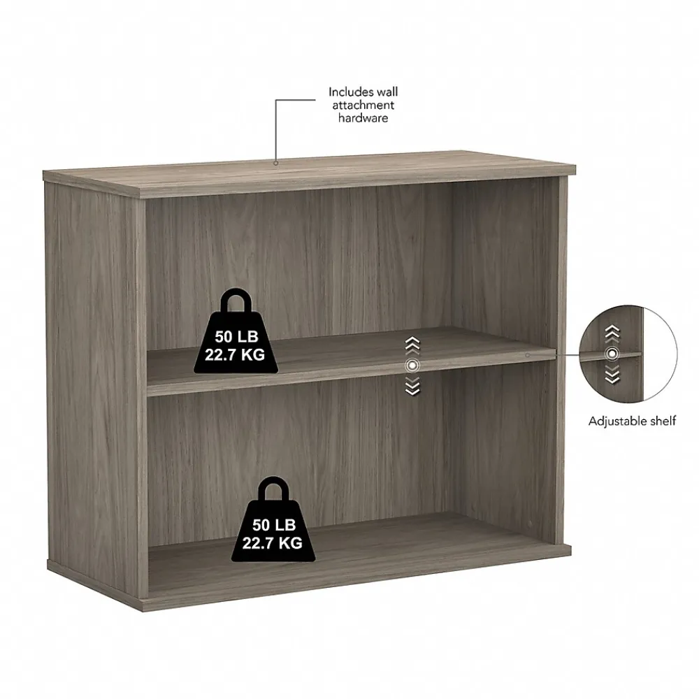 Bookcases*Bush Business Furniture 29"H 2-Shelf Bookcase with Adjustable Shelf, Modern Hickory (BK3036MH)