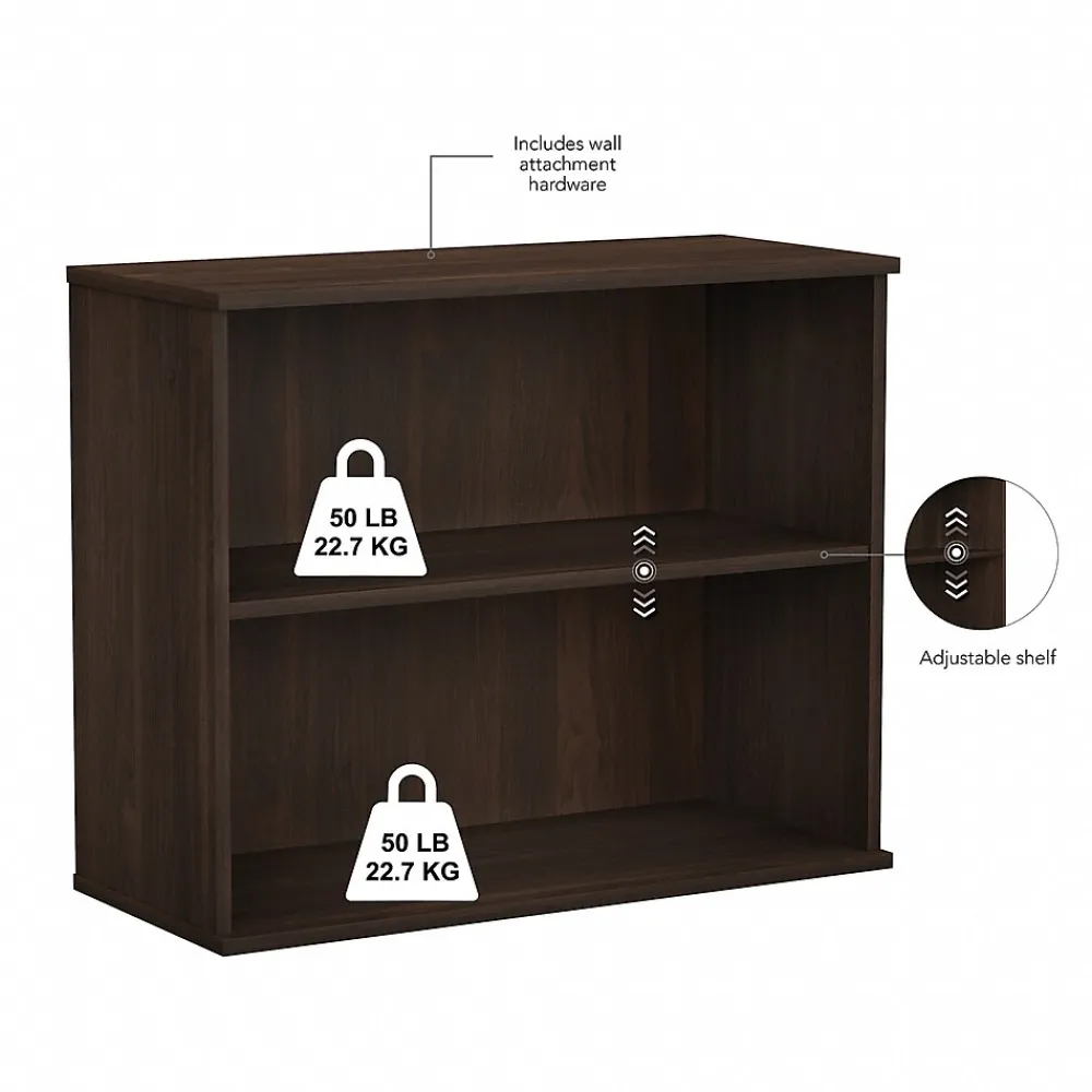 Bookcases*Bush Business Furniture 29"H 2-Shelf Bookcase with Adjustable Shelf, Black Walnut (BK3036BW)