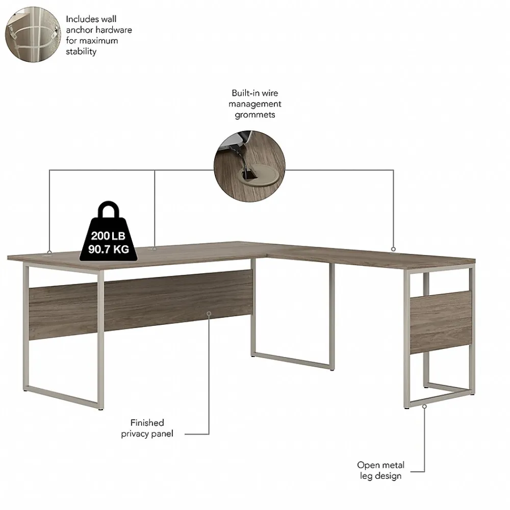 L-Desks*Bush Business Furniture Hybrid 72"W L Shaped Table Desk with Metal Legs, (HYB025MH) Modern Hickory
