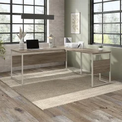 Office Desks*Bush Business Furniture Hybrid 72"W L Shaped Table Desk with Metal Legs, (HYB026MH) Modern Hickory