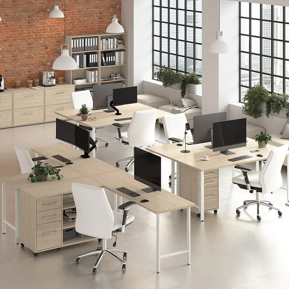Office Desks*Bush Business Furniture Hustle 60"W L Shaped Computer Desk with Metal Legs, Natural Elm (HUS003NE)
