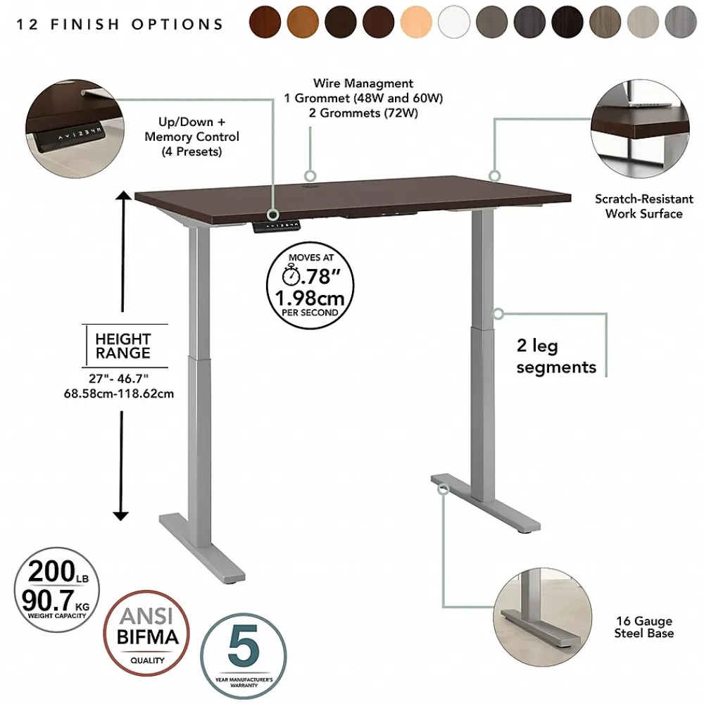 Standing Desks*Bush Business Furniture Move 60 Series 48"W Electric Height Adjustable Standing Desk, Mocha Cherry (M6S4824MRSK)