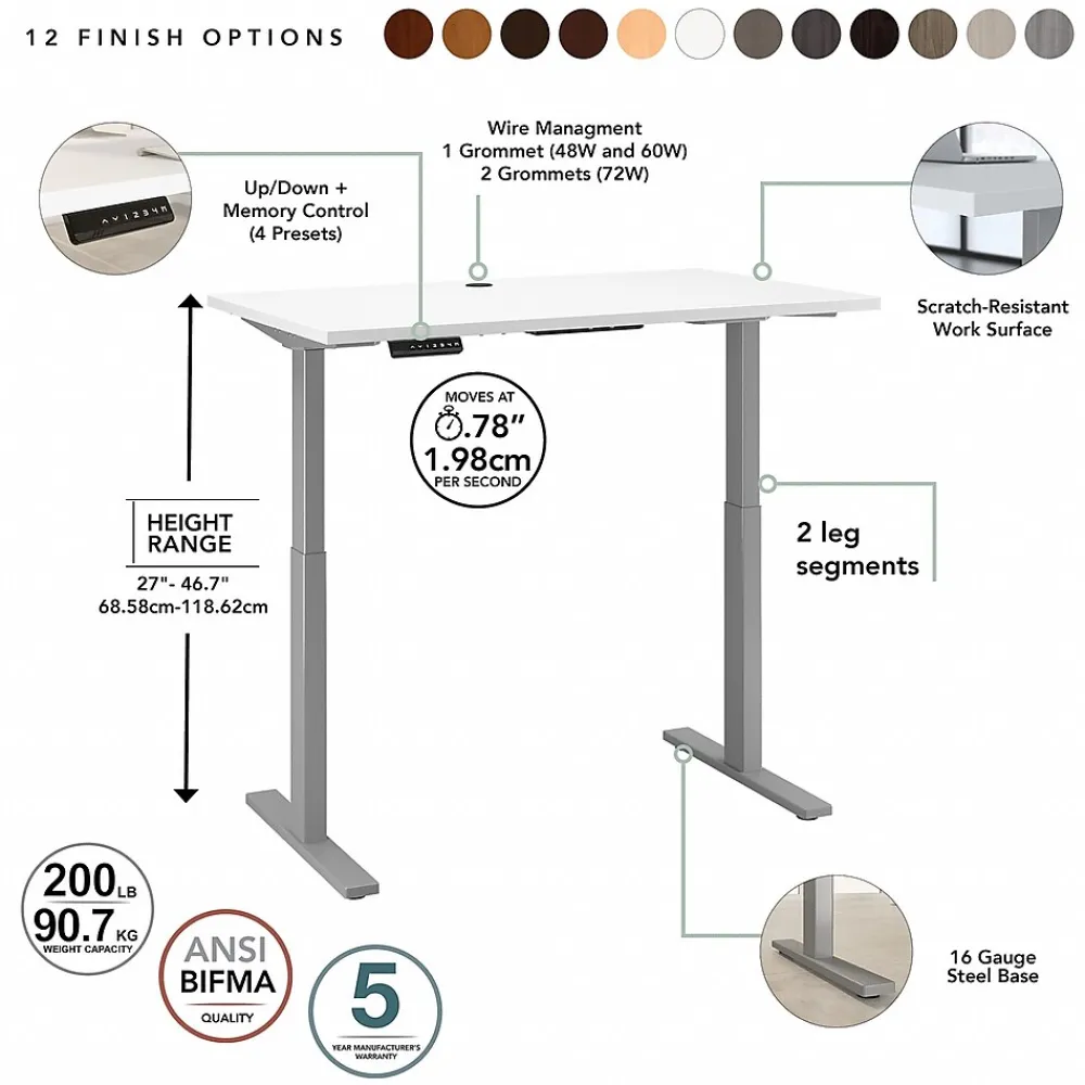 Standing Desks*Bush Business Furniture Move 60 Series 48"W Electric Height Adjustable Standing Desk, White (M6S4824WHSK)