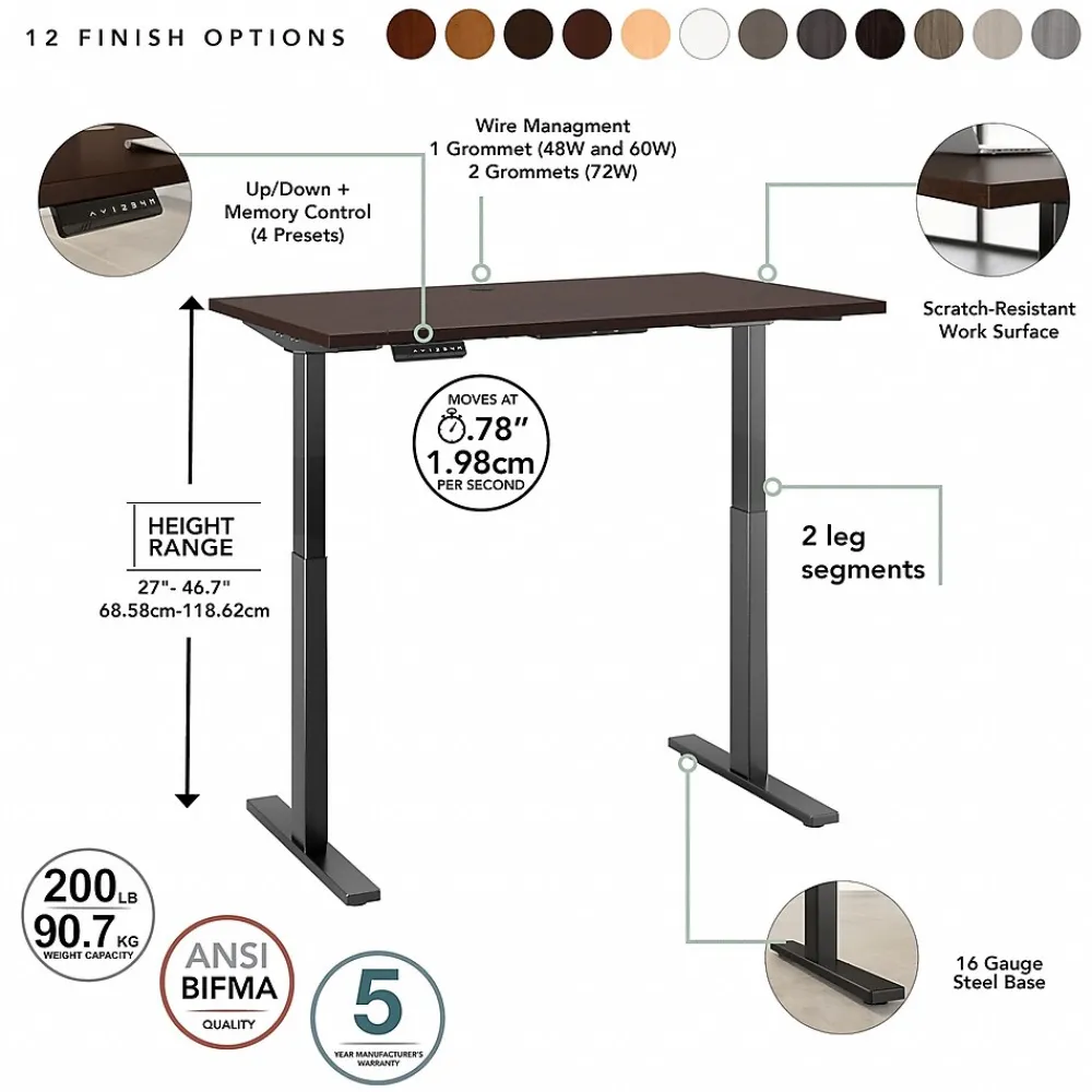 Standing Desks*Bush Business Furniture Move 60 Series 72"W Electric Height Adjustable Standing Desk, Mocha Cherry (M6S7230MRBK)