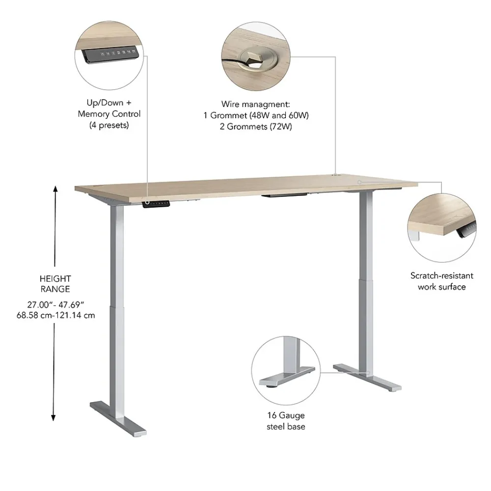 Office Desks*Bush Business Furniture Move 60 Series 72"W Electric Adjustable Standing Desk, (M6S7230NESK) Natural Elm/Cool Gray Metallic