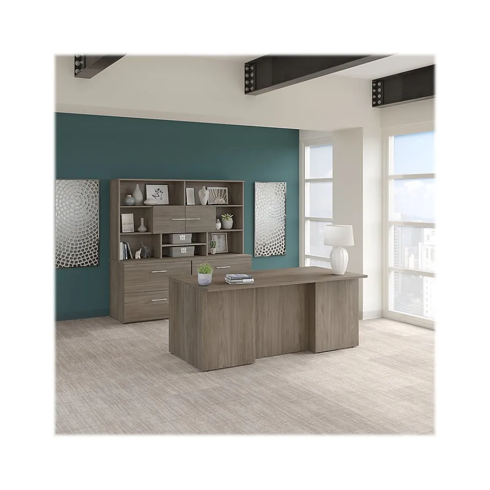 Computer Desks*Bush Business Furniture Office 500 72"W Executive Desk with Drawers, Lat File Cabinets and Hutch, (OF5001MHSU) Modern Hickory