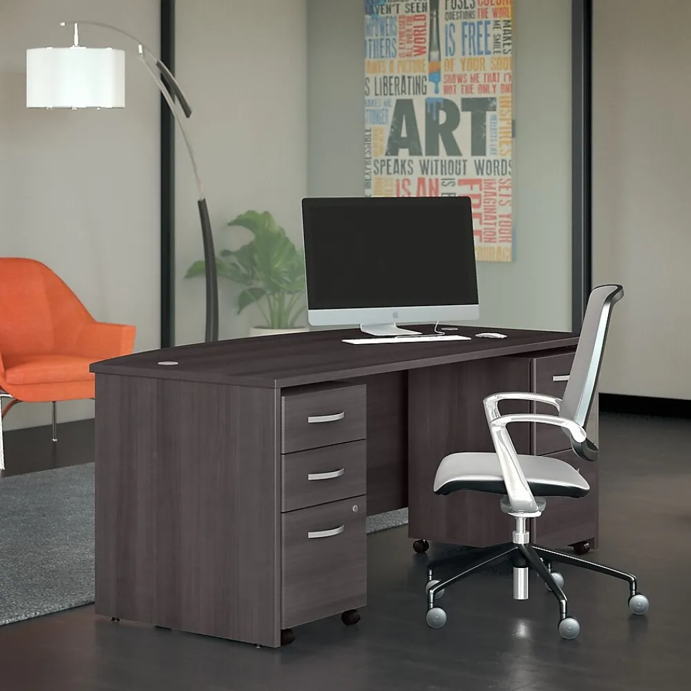 Computer Desks*Bush Business Furniture Studio C 72"W Bow Front Desk with Mobile File Cabinets, (STC012SG) Storm Gray