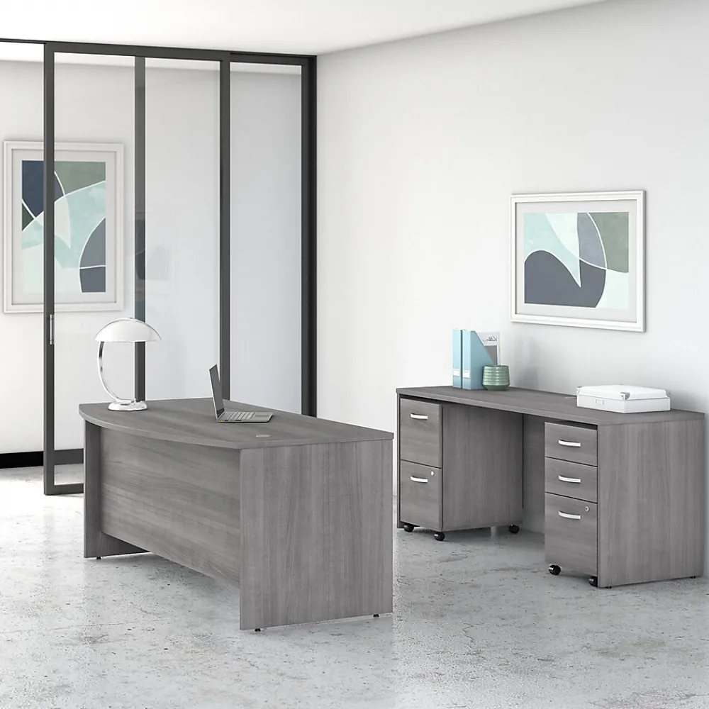 Office Desks*Bush Business Furniture Studio C 72"W Bow Front Desk, (SCD172PG) Platinum Gray