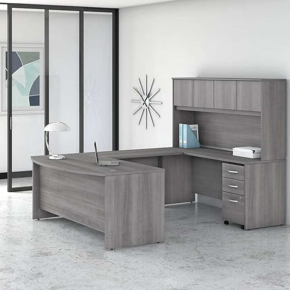 Office Desks*Bush Business Furniture Studio C 72"W U Shaped Desk with Hutch and Mobile File Cabinet, (STC003PGSU) Platinum Gray