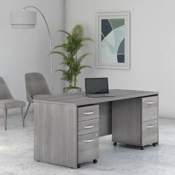 Computer Desks*Bush Business Furniture Studio C 72"W Bow Front Desk with Mobile File Cabinets, (STC012PGSU) Platinum Gray