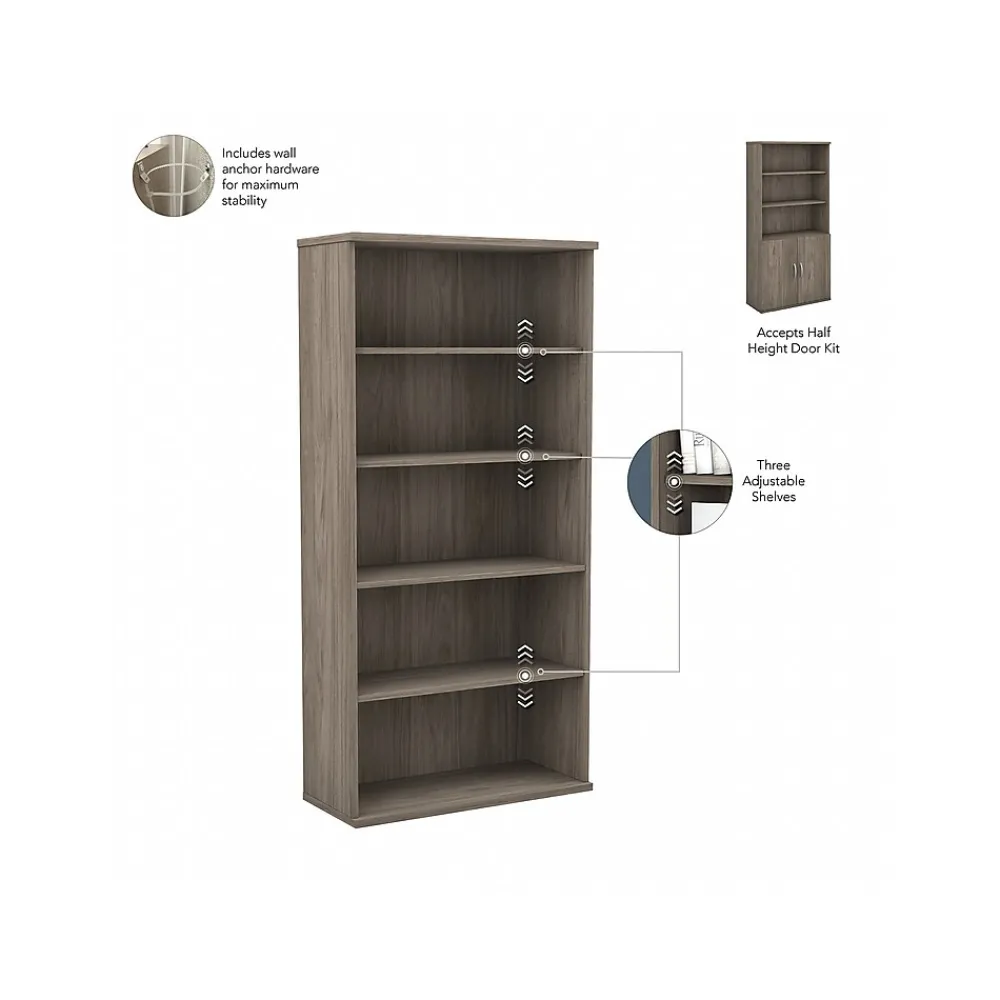 Bookcases*Bush Business Furniture Studio C 72.8"H 5-Shelf Bookcase with Doors, Laminated Wood (STC015MH) Modern Hickory