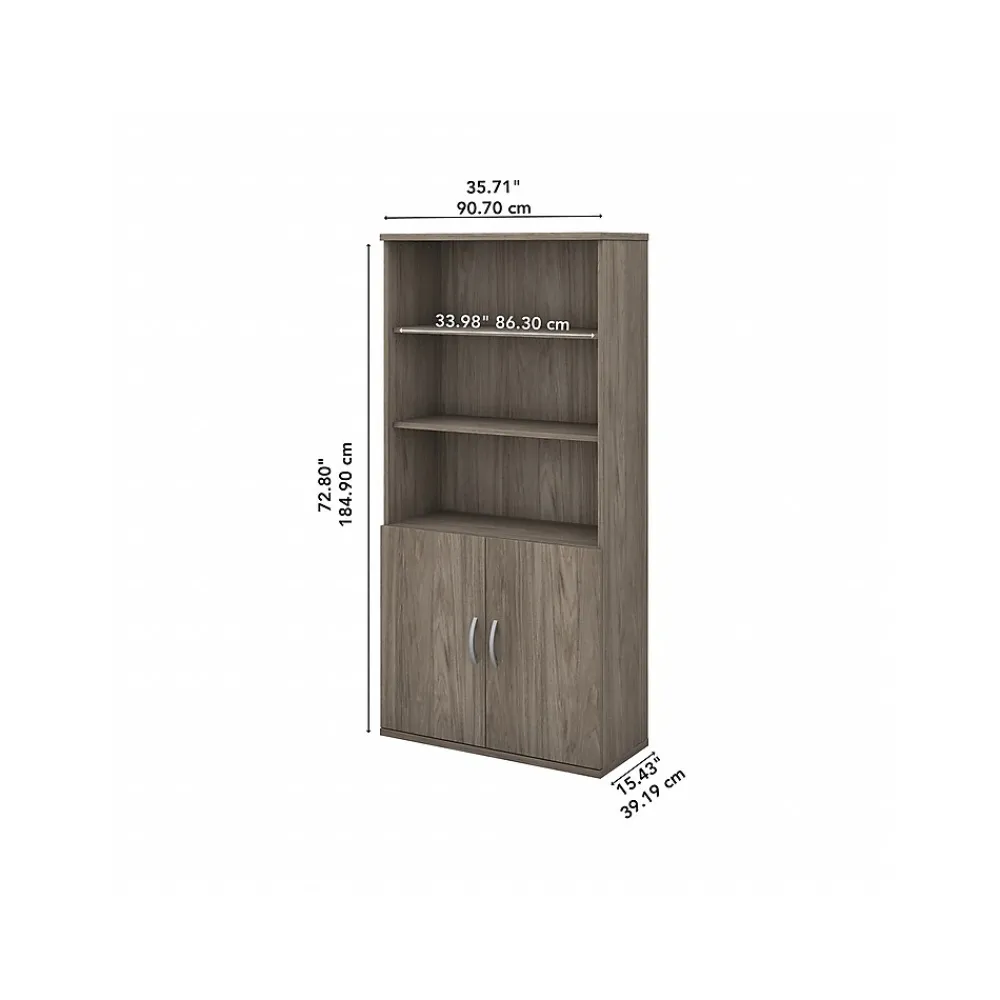 Bookcases*Bush Business Furniture Studio C 72.8"H 5-Shelf Bookcase with Doors, Laminated Wood (STC015MH) Modern Hickory