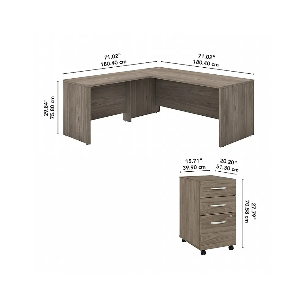 Office Desks*Bush Business Furniture Studio C 72"W L Shaped Desk with Mobile File Cabinet and Return, (STC007MHSU) Modern Hickory