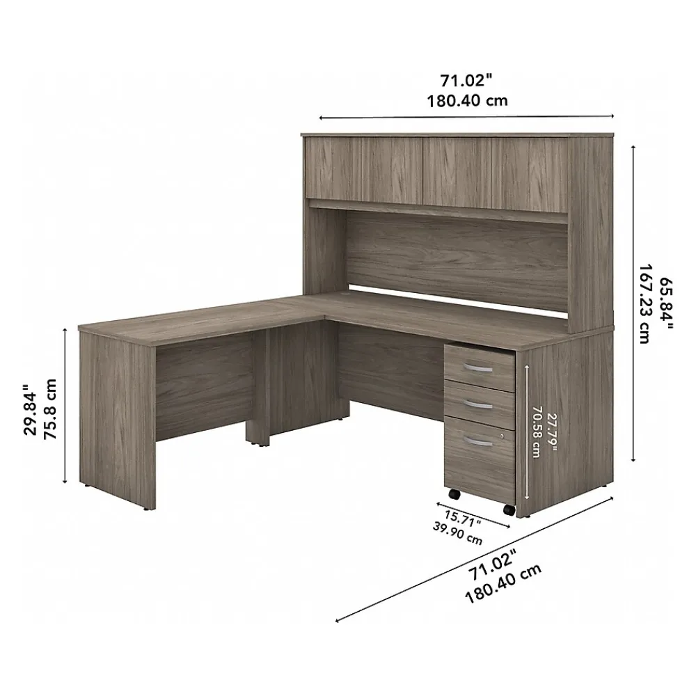 Office Desks*Bush Business Furniture Studio C 72"W L Shaped Desk with Hutch, Mobile File Cabinet and Return, (STC006MHSU) Modern Hickory
