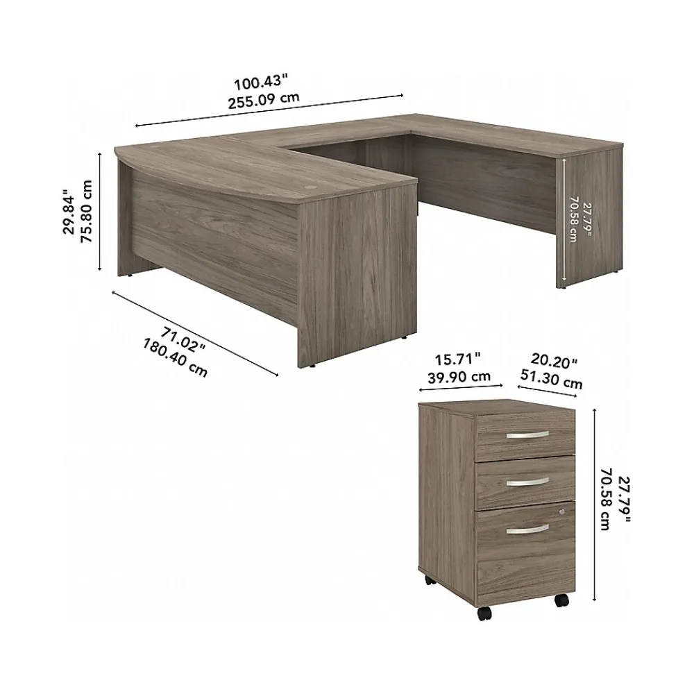 Computer Desks*Bush Business Furniture Studio C 72"W U Shaped Desk with Mobile File Cabinet, (STC004MHSU) Modern Hickory