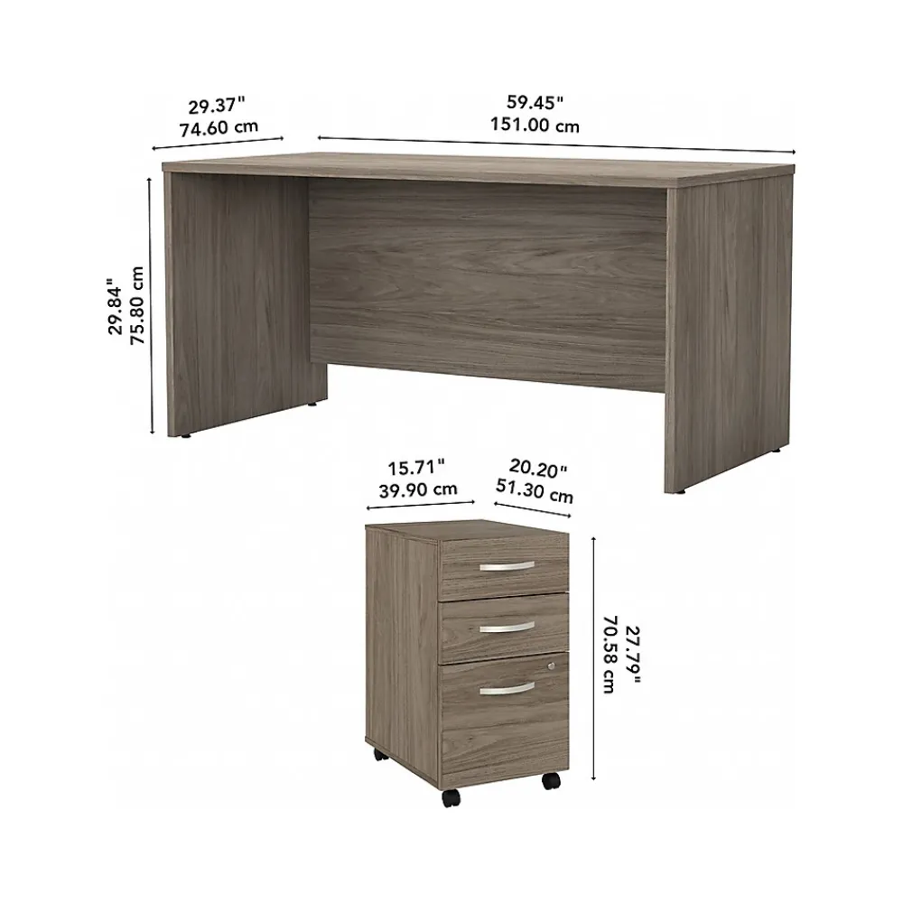 Computer Desks*Bush Business Furniture Studio C 60"W Office Desk with Mobile File Cabinet, (STC014MHSU) Modern Hickory