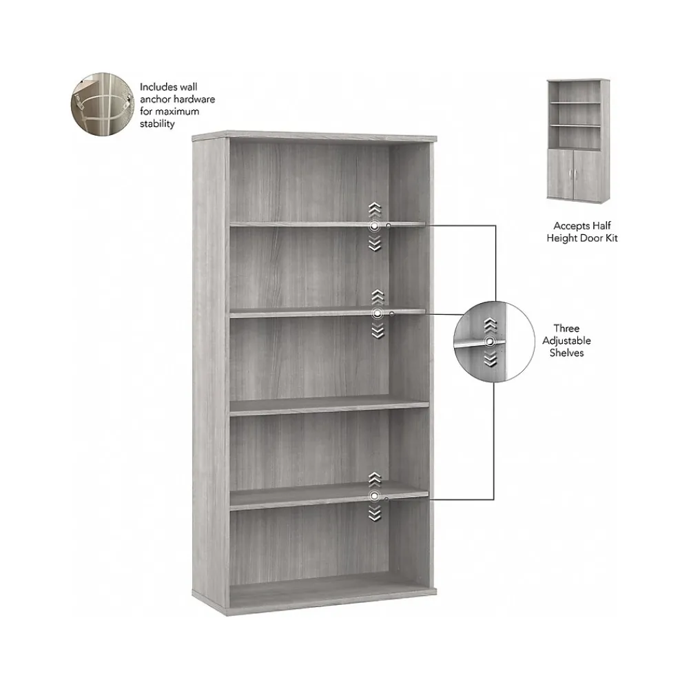 Bookcases*Bush Business Furniture Studio A 73"H 5-Shelf Bookcase with Adjustable Shelves, Laminated Wood (SDB7236PG-Z) Platinum Gray
