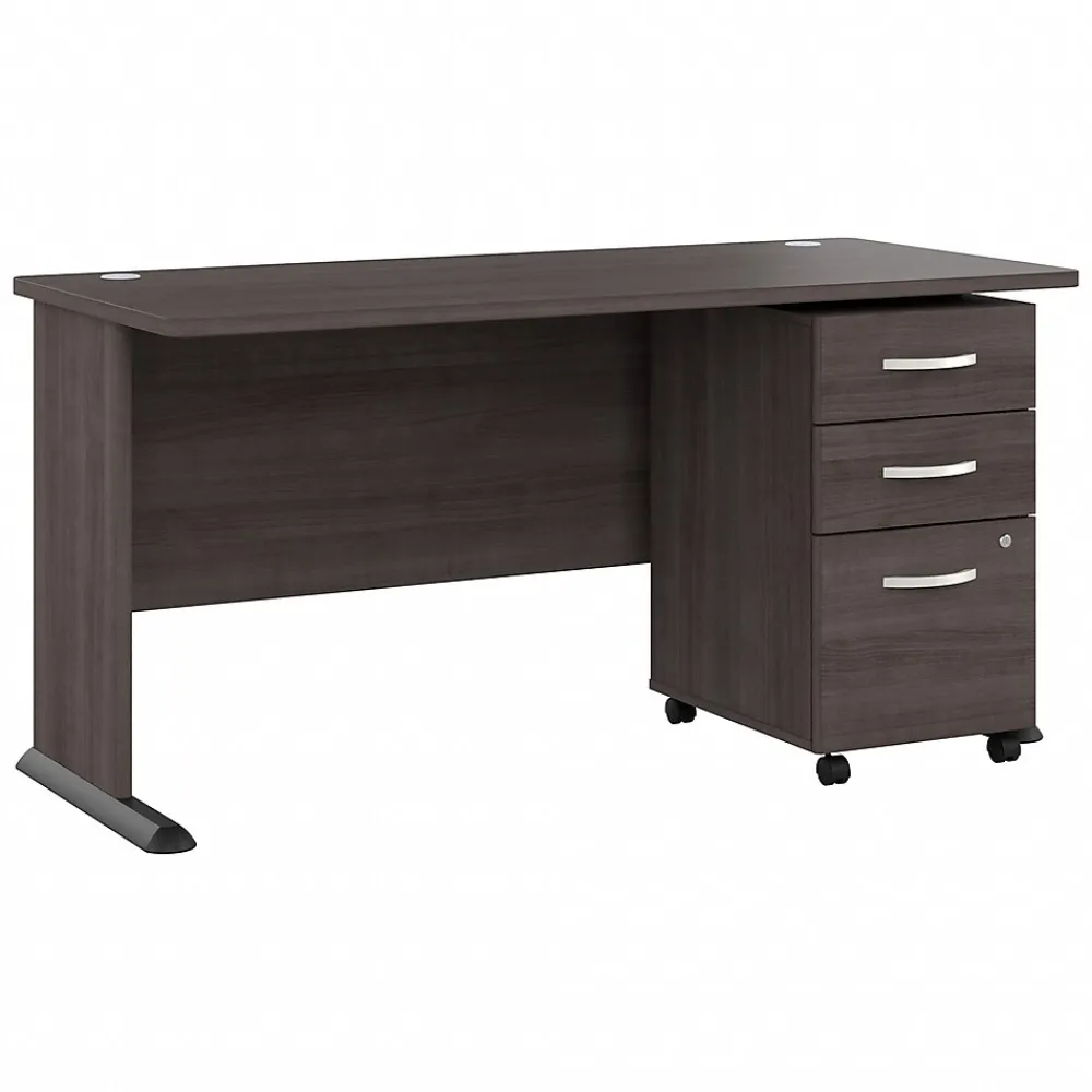 Office Desks*Bush Business Furniture Studio A 60"W Computer Desk with 3 Drawer Mobile File Cabinet, (STA002SGSU) Storm Gray