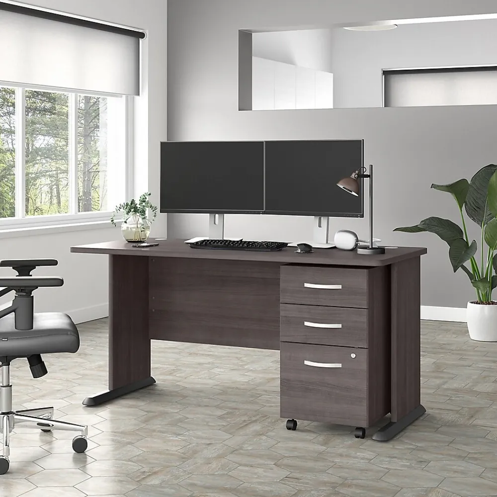 Office Desks*Bush Business Furniture Studio A 60"W Computer Desk with 3 Drawer Mobile File Cabinet, (STA002SGSU) Storm Gray