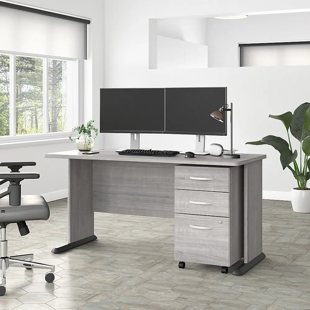 Computer Desks*Bush Business Furniture Studio A 60"W Computer Desk with 3 Drawer Mobile File Cabinet, (STA002PGSU) Platinum Gray