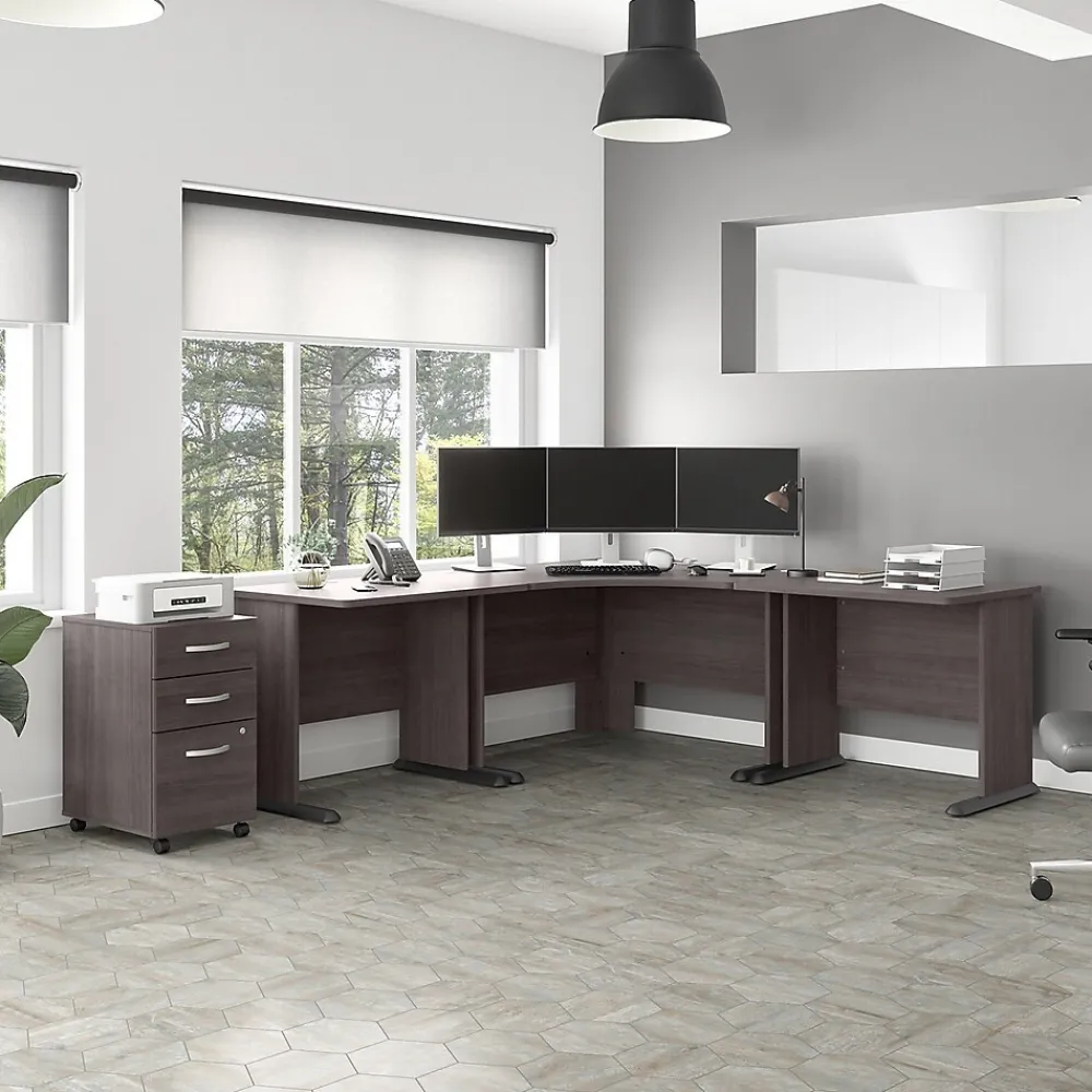 Corner Desks*Bush Business Furniture Studio A 83"W Large Corner Desk with 3 Drawer Mobile File Cabinet, (STA003SGSU) Storm Gray
