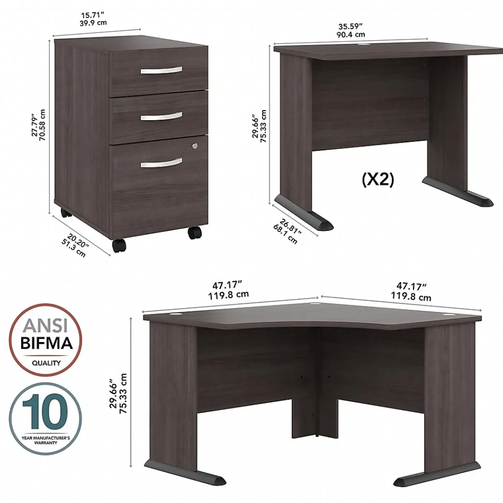 Corner Desks*Bush Business Furniture Studio A 83"W Large Corner Desk with 3 Drawer Mobile File Cabinet, (STA003SGSU) Storm Gray